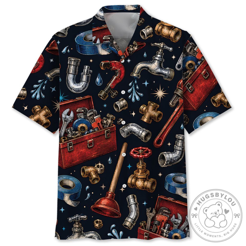 Vintage Plumber Tools and Plumbing Parts Pattern Hawaiian Shirt Vintage Plumber Tools and Plumbing Parts Pattern Hawaiian Shirt