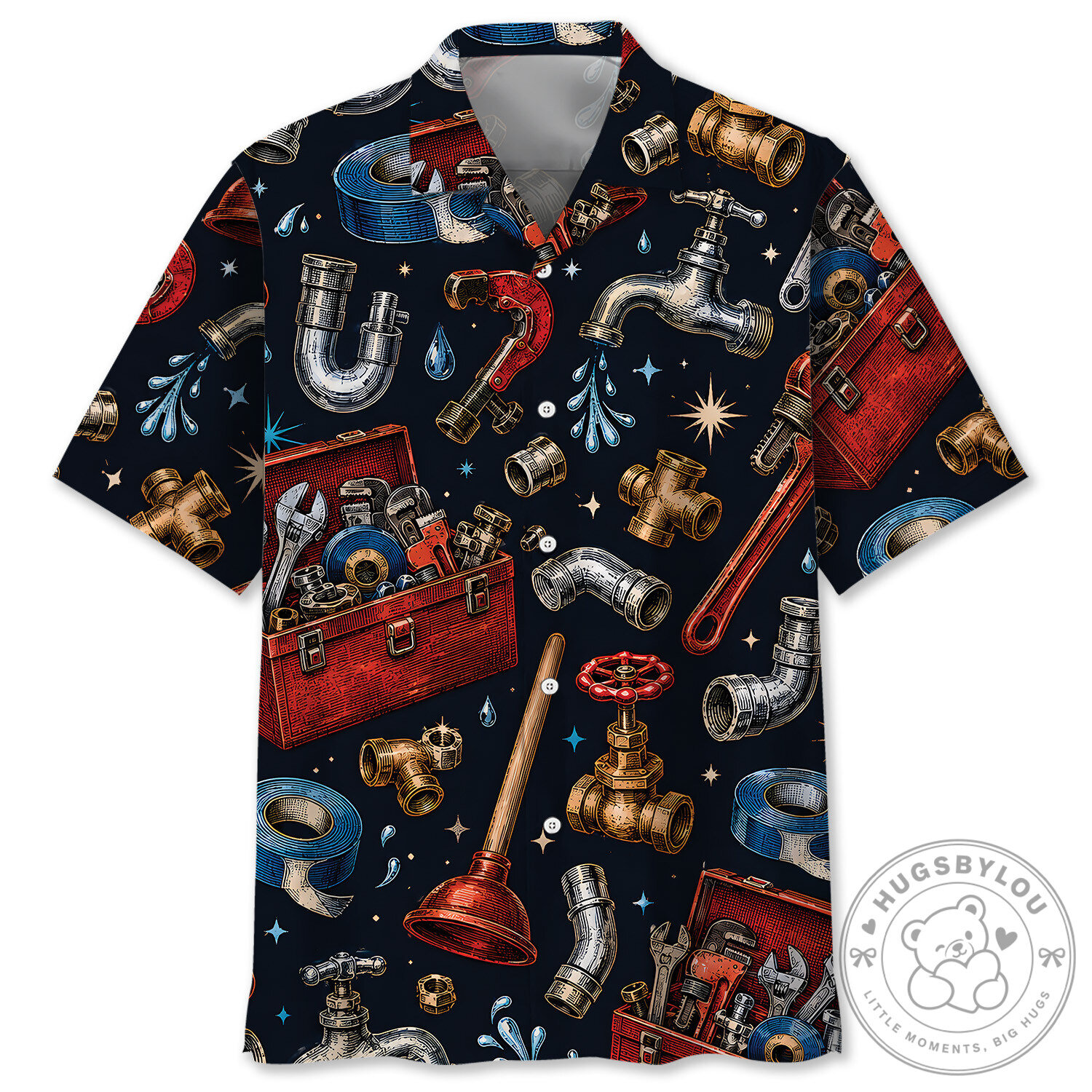 Vintage Plumber Tools and Plumbing Parts Pattern Hawaiian Shirt