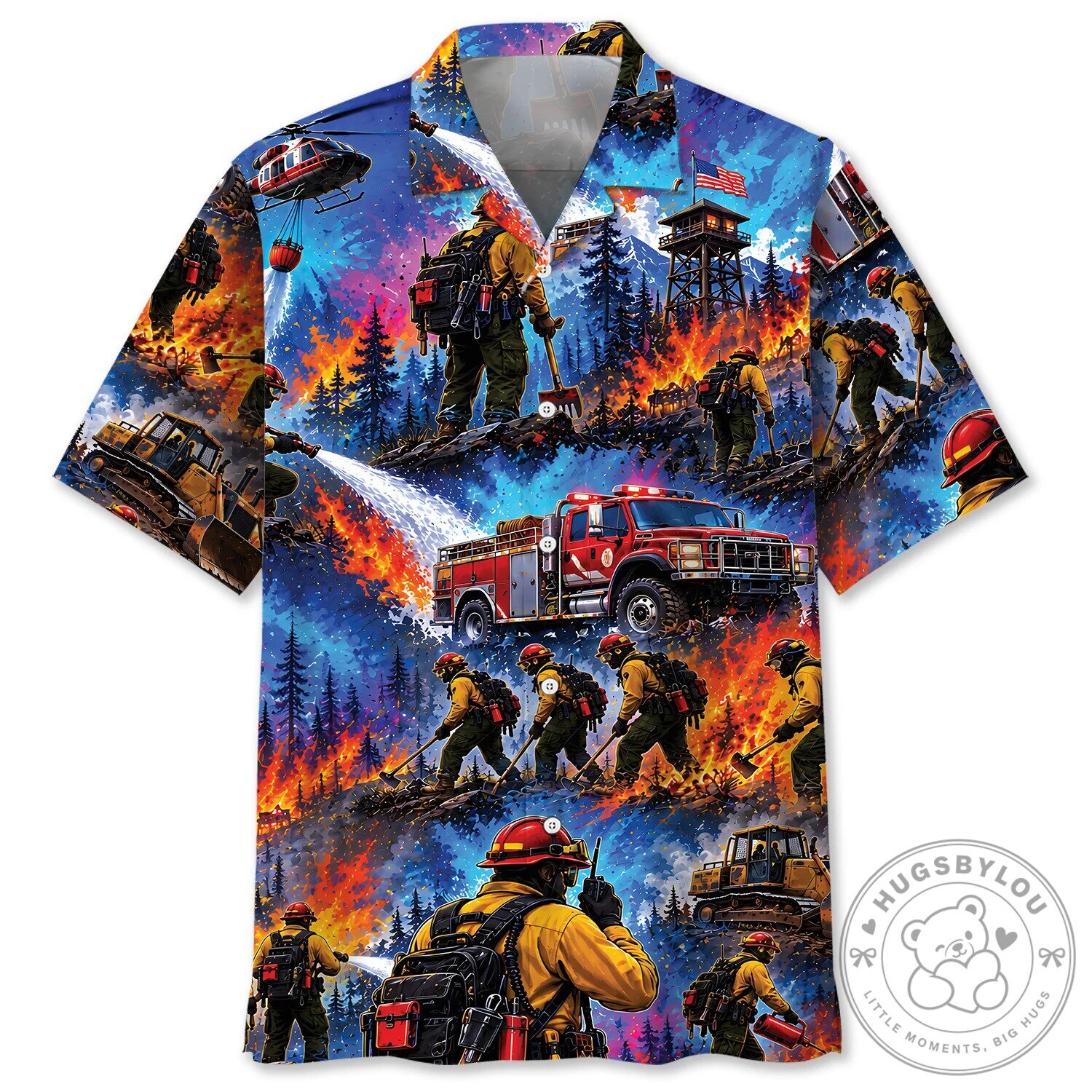 Wildland Firefighter Rescue Engine Helicopter Hawaiian Shirt