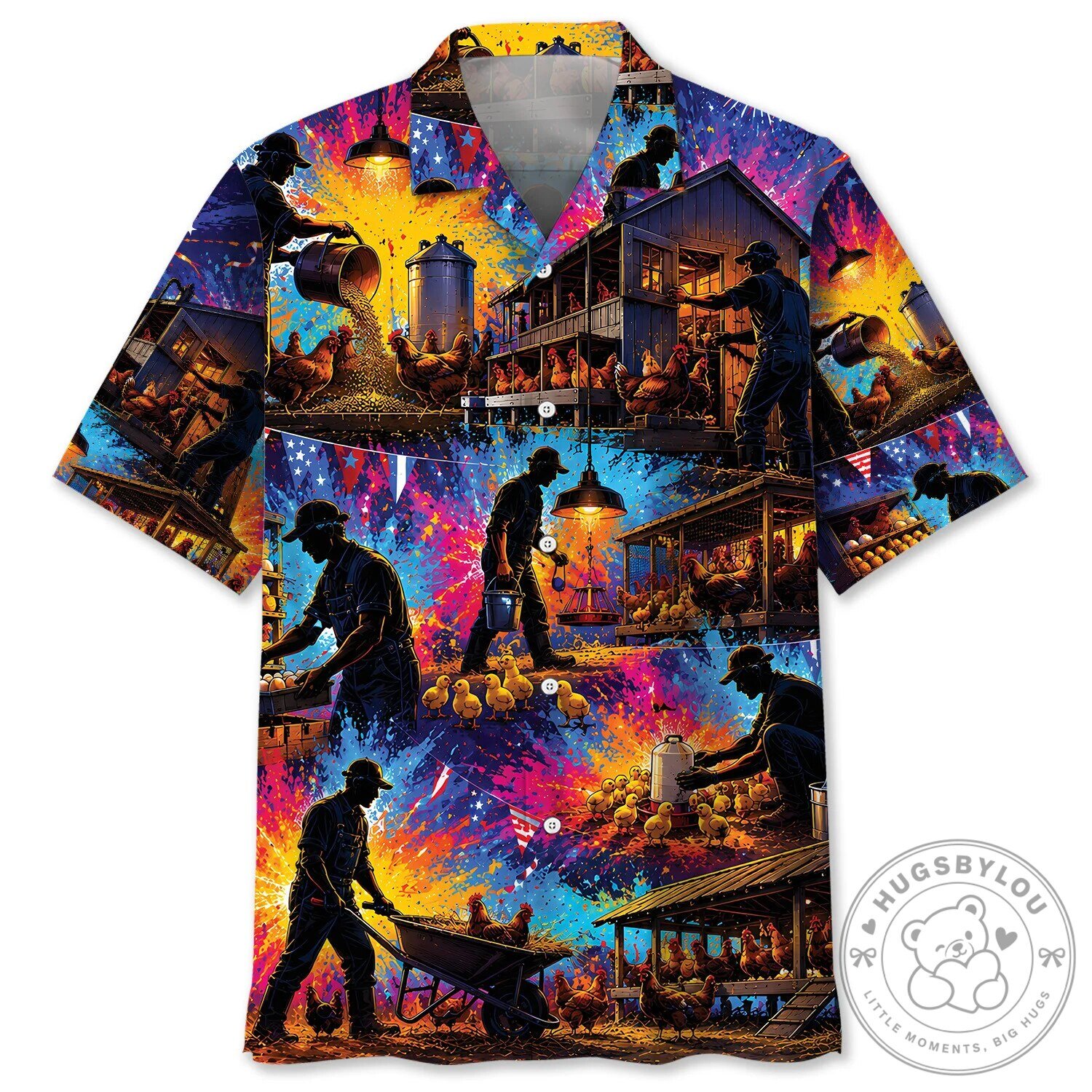 Colorful Chicken Keeper Farm Life Vintage Art Hawaiian Shirt