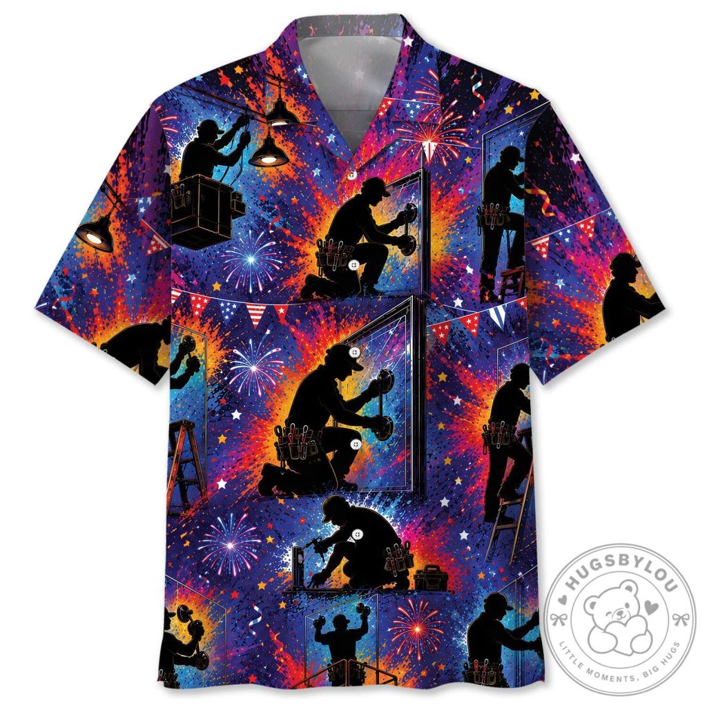 Glazier Vintage Art Colorful Fireworks Hawaiian Shirt