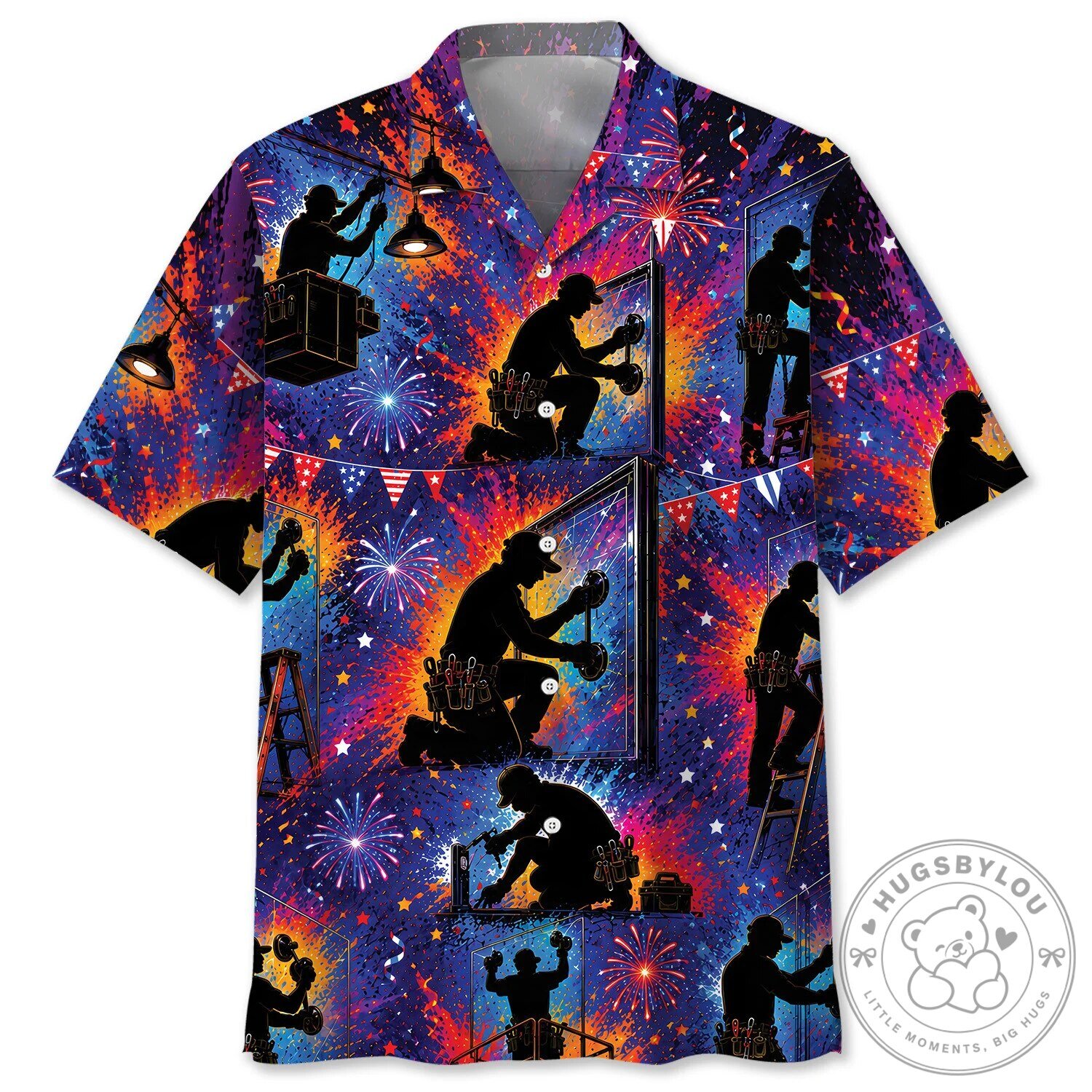 Glazier Vintage Art Colorful Fireworks Hawaiian Shirt 2 Glazier Vintage Art Colorful Fireworks Hawaiian Shirt