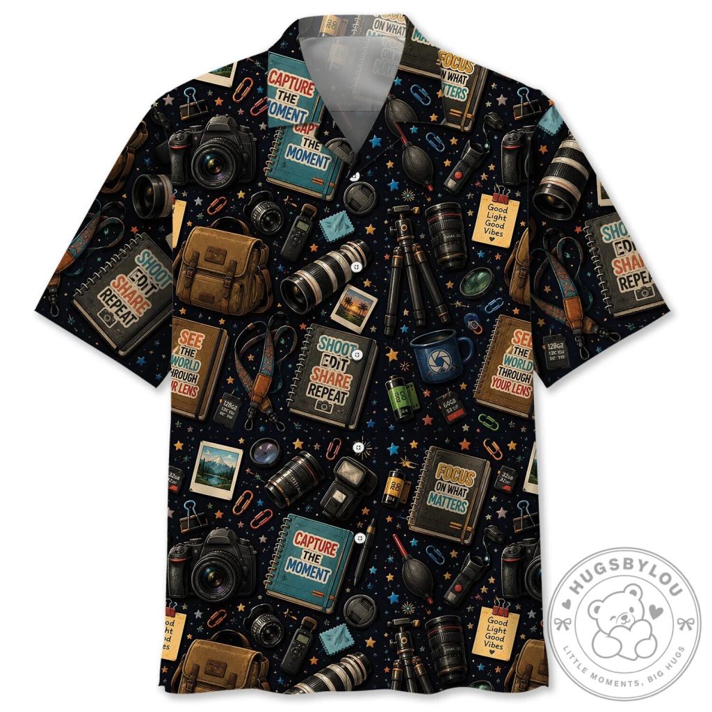 Photography Camera Gear Pattern Retro Neon Hawaiian Shirt Photography Camera Gear Pattern Retro Neon Hawaiian Shirt