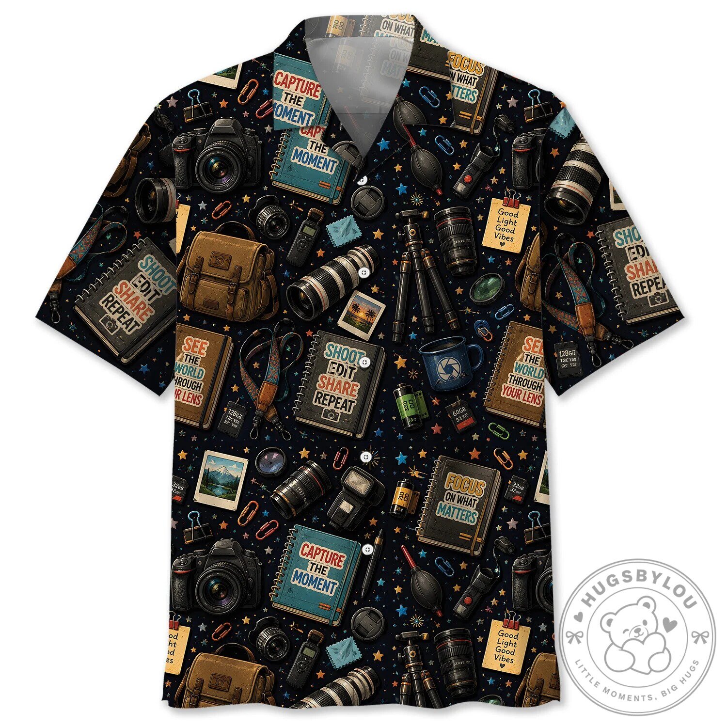 Photography Camera Gear Pattern Retro Neon Hawaiian Shirt