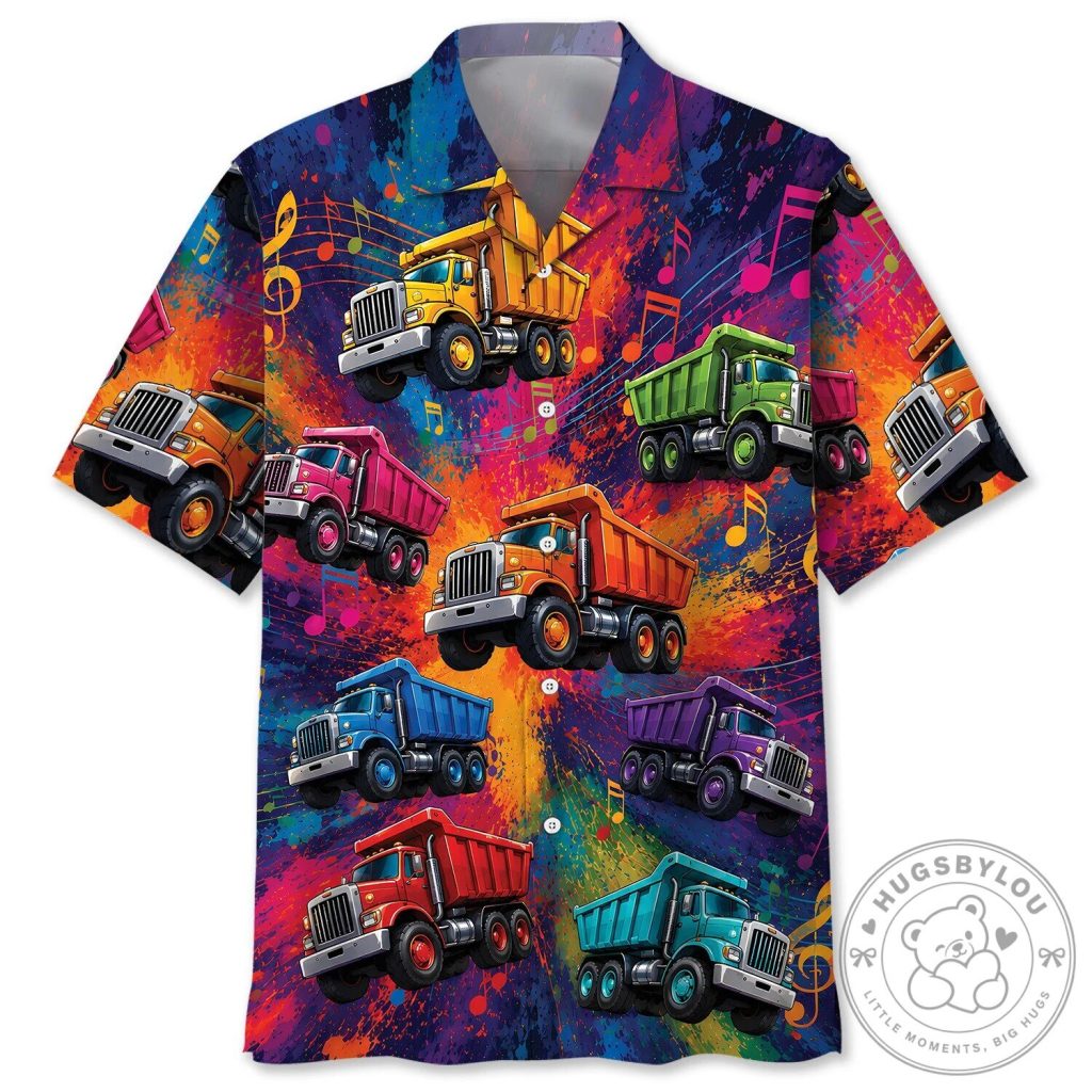 Colorful Dump Truck Construction Vehicle Hawaiian Shirt for Men