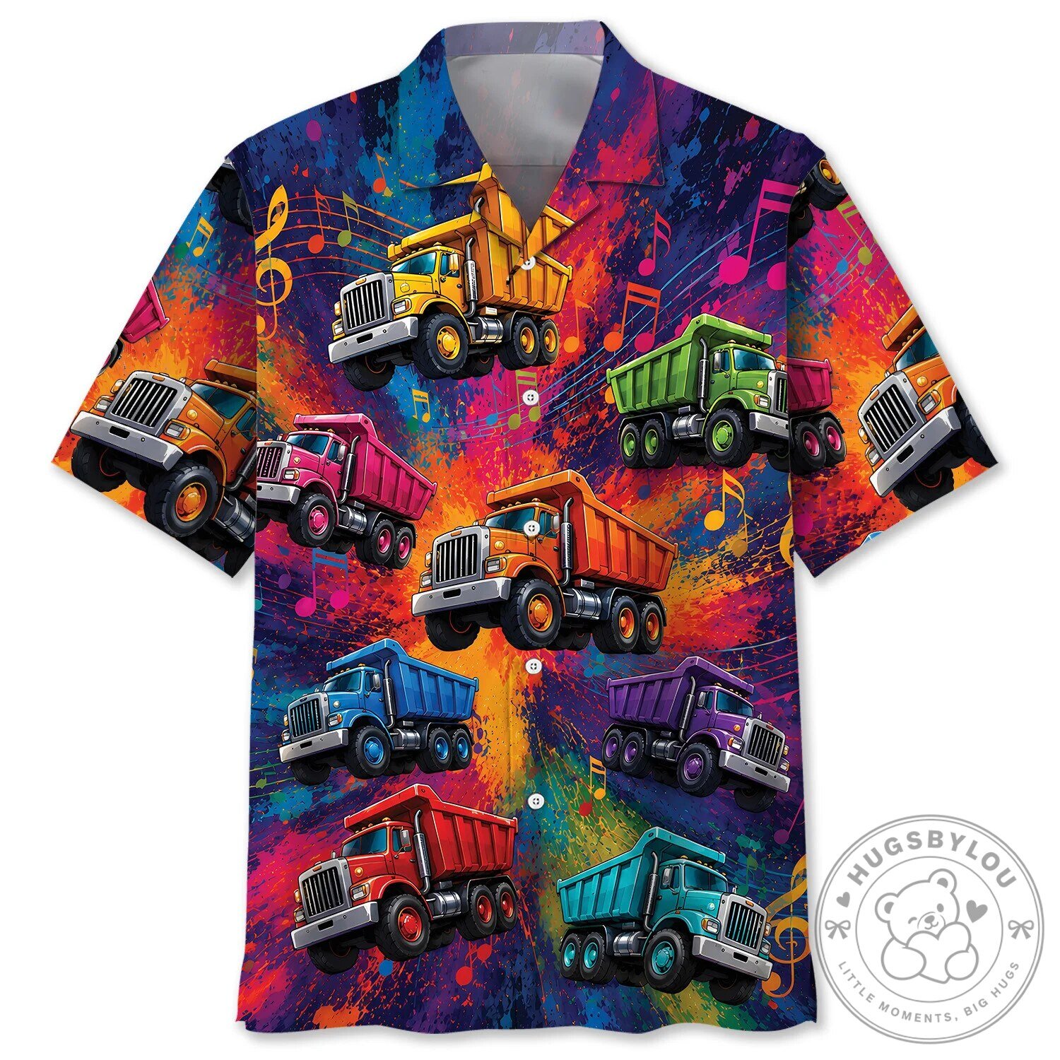 Colorful Dump Truck Construction Vehicle Hawaiian Shirt for Men