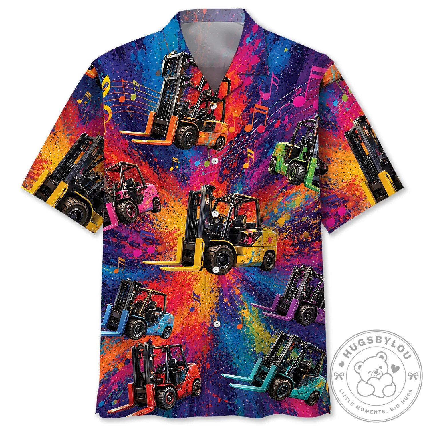 Vibrant Forklift Operator Hawaiian Shirt with Musical Notes