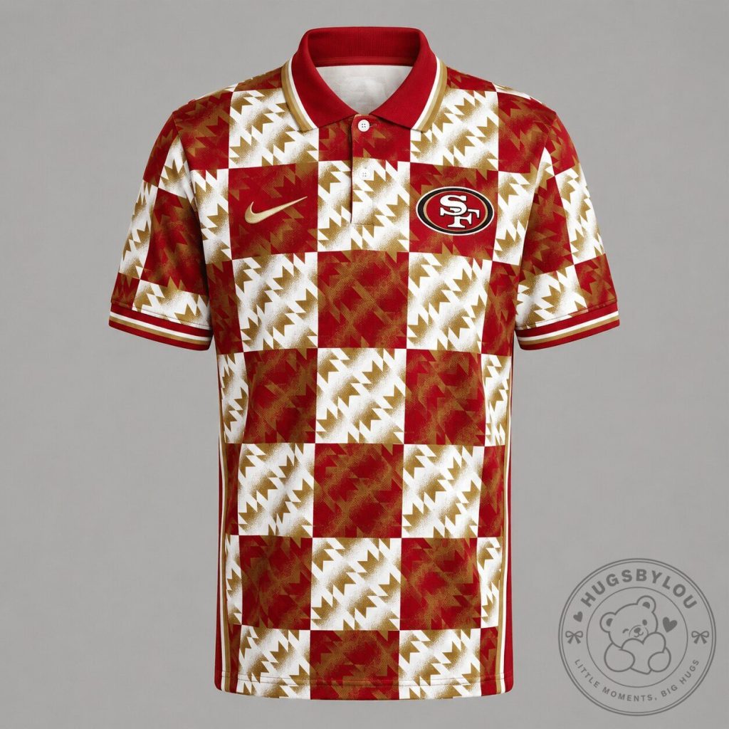 San Francisco 49ers Geometric Pattern Polo Shirt for Men San Francisco 49ers Geometric Pattern Polo Shirt for Men