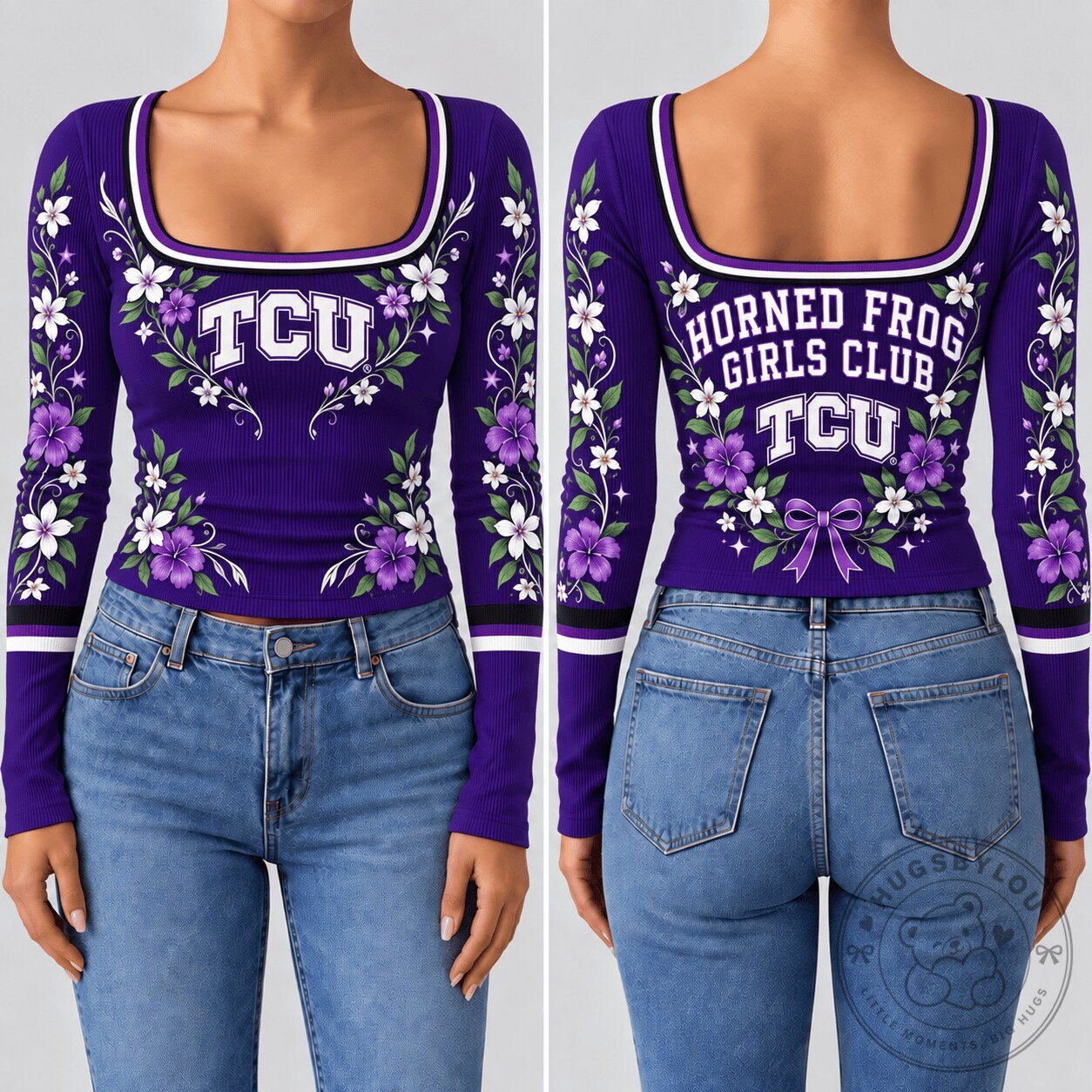 TCU Horned Frogs Women's Floral Long Sleeve Ribbed Shirt