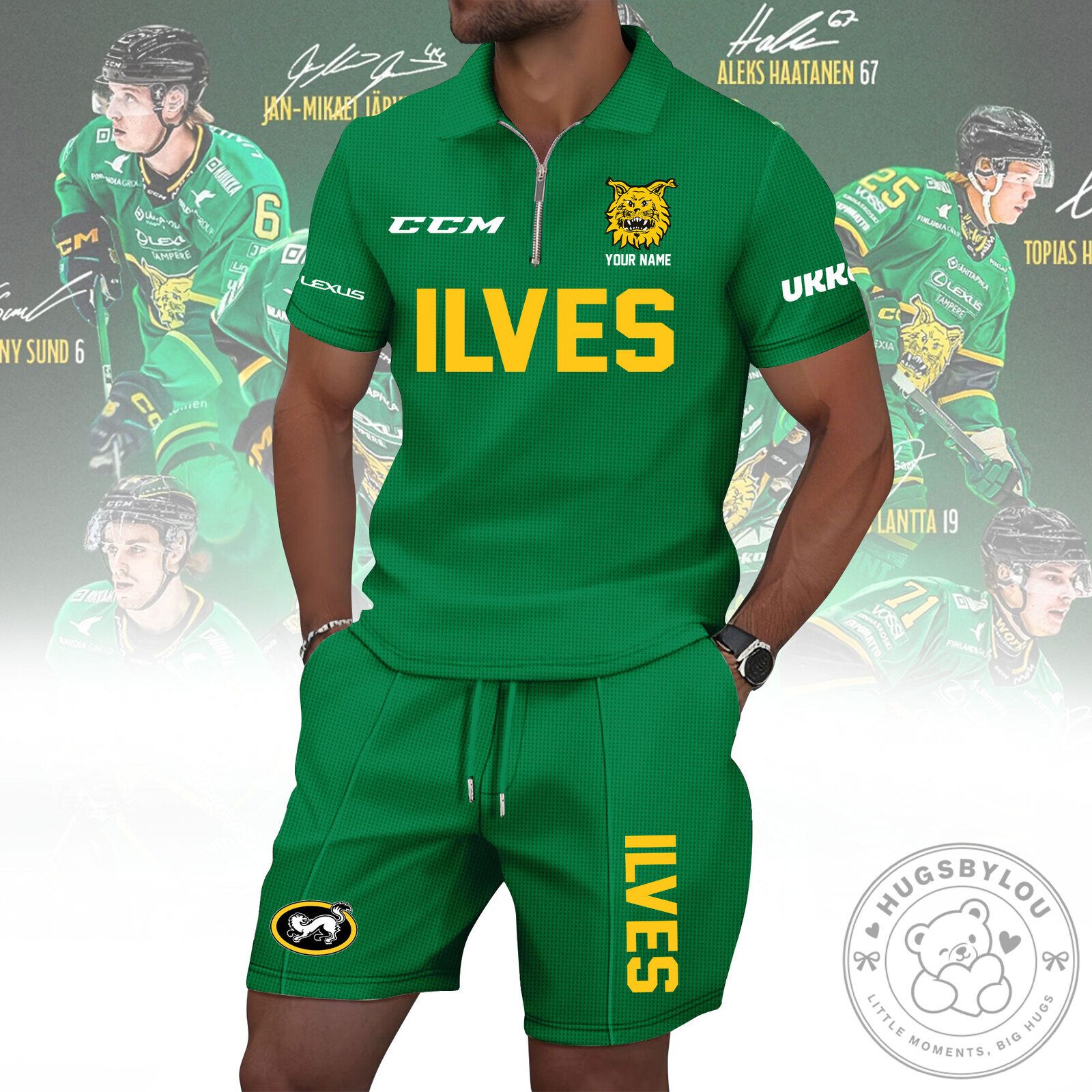 Ilves Tampere Finnish Ice Hockey Team Green Polo Shirt and Shorts Set 1 Ilves Tampere Finnish Ice Hockey Team Green Polo Shirt and Shorts Set