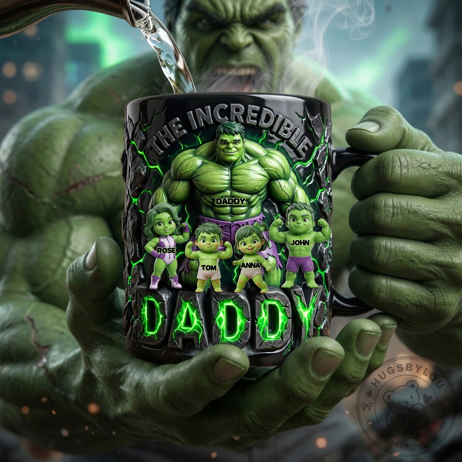 Incredible Hulk Daddy Magic Mug, Personalized Father's Day Gift for Dad