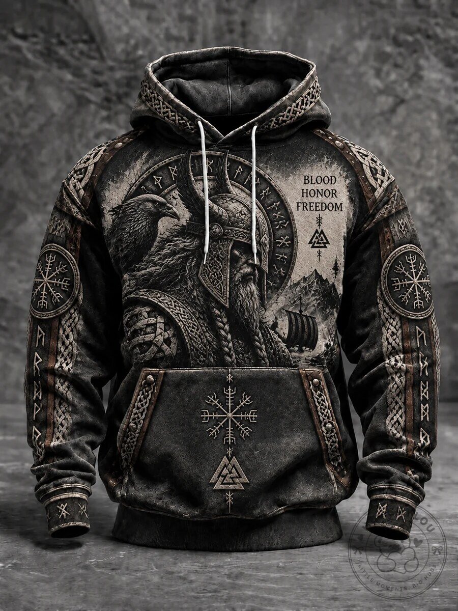 Viking Warrior Blood Honor Freedom All-Over Print Graphic Hoodie