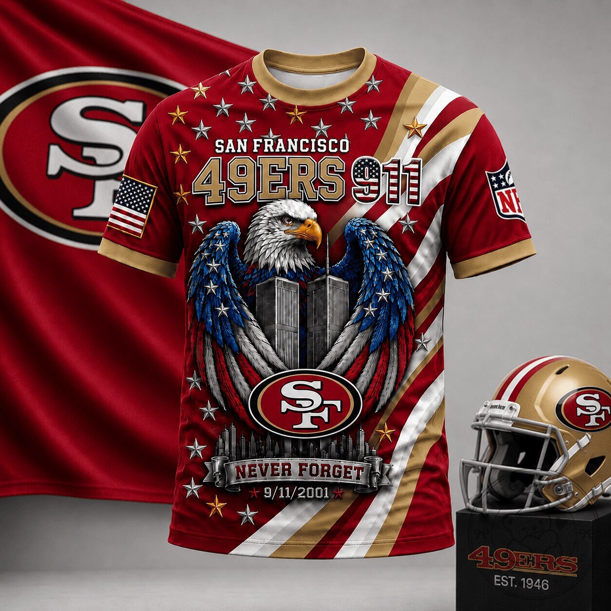 San Francisco 49ers Never Forget 9/11 Memorial T-Shirt