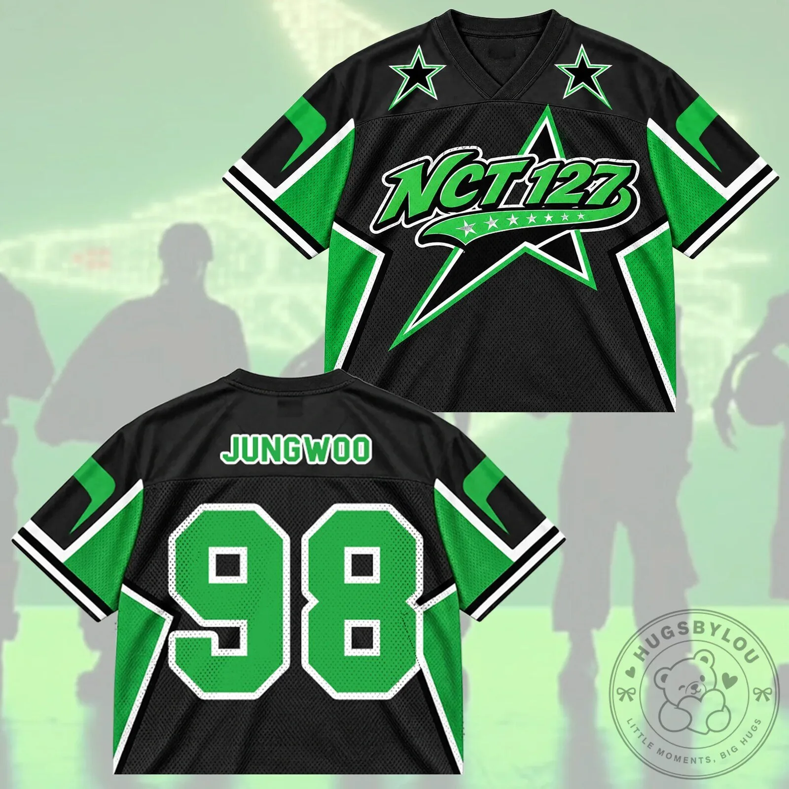 NCT 127 K-Pop Band Black and Green Sports Fan Jersey 16 NCT 127 K-Pop Band Black and Green Sports Fan Jersey