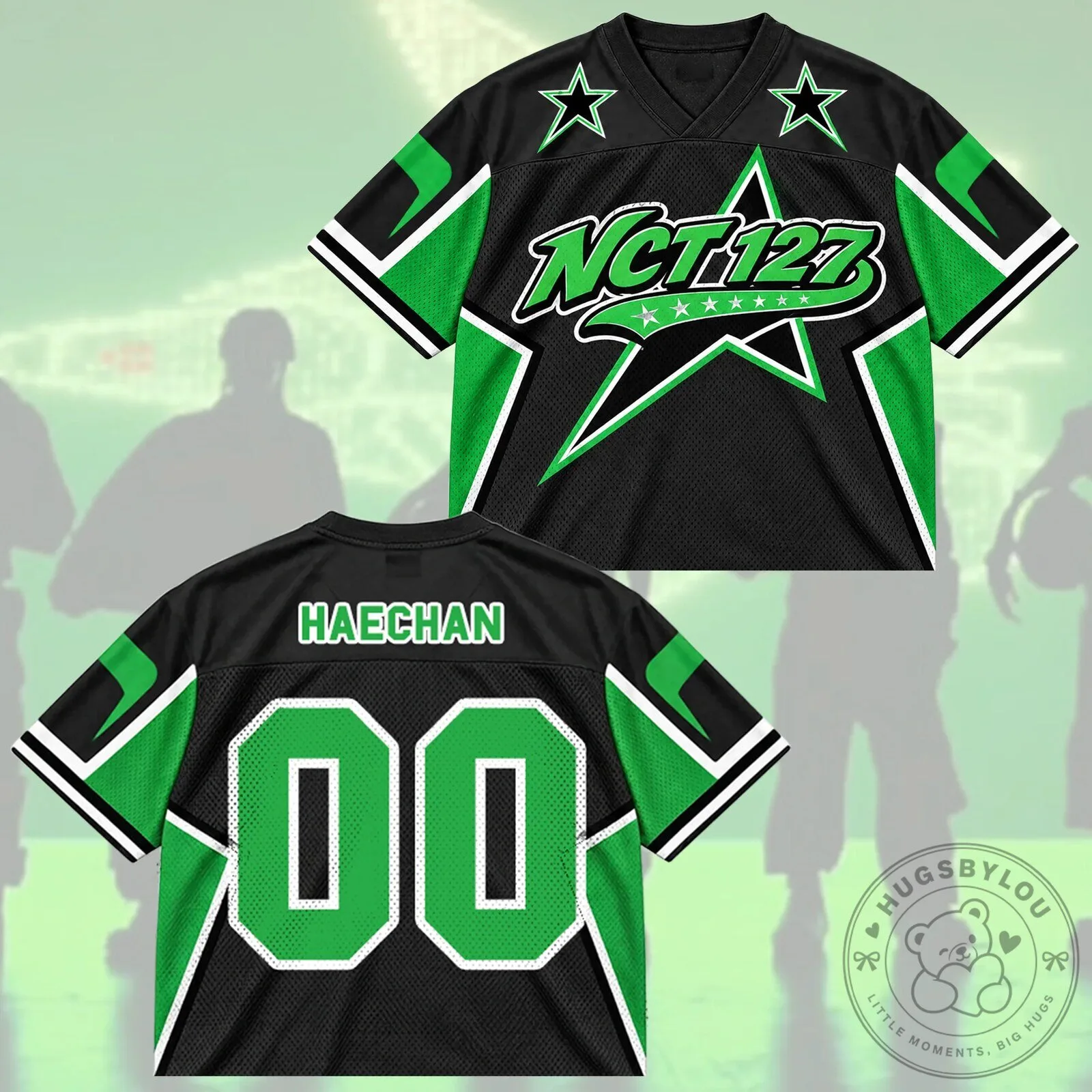 NCT 127 K-Pop Band Black and Green Sports Fan Jersey 17 NCT 127 K-Pop Band Black and Green Sports Fan Jersey