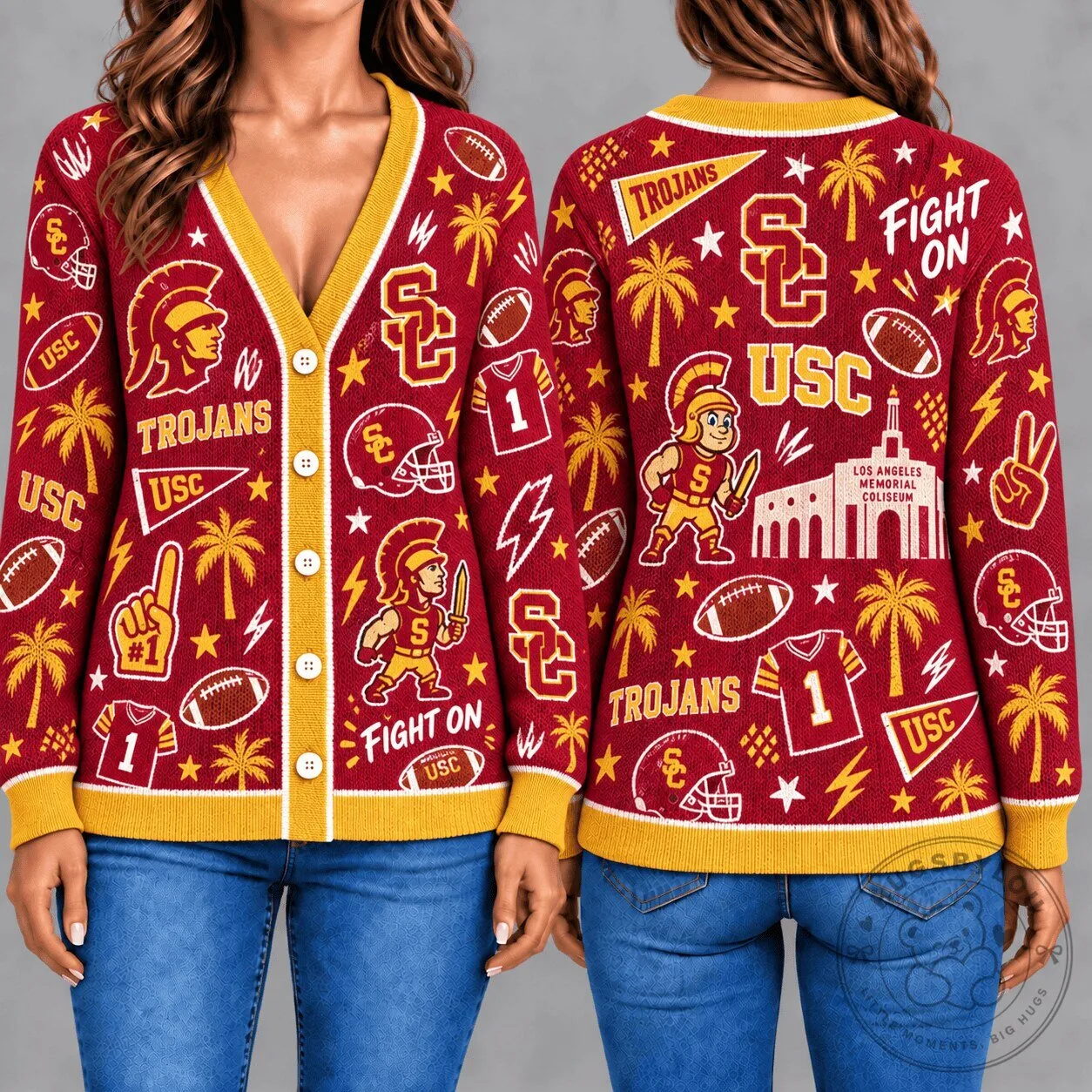 USC Trojans Football Team Ugly Christmas Sweater Cardigan