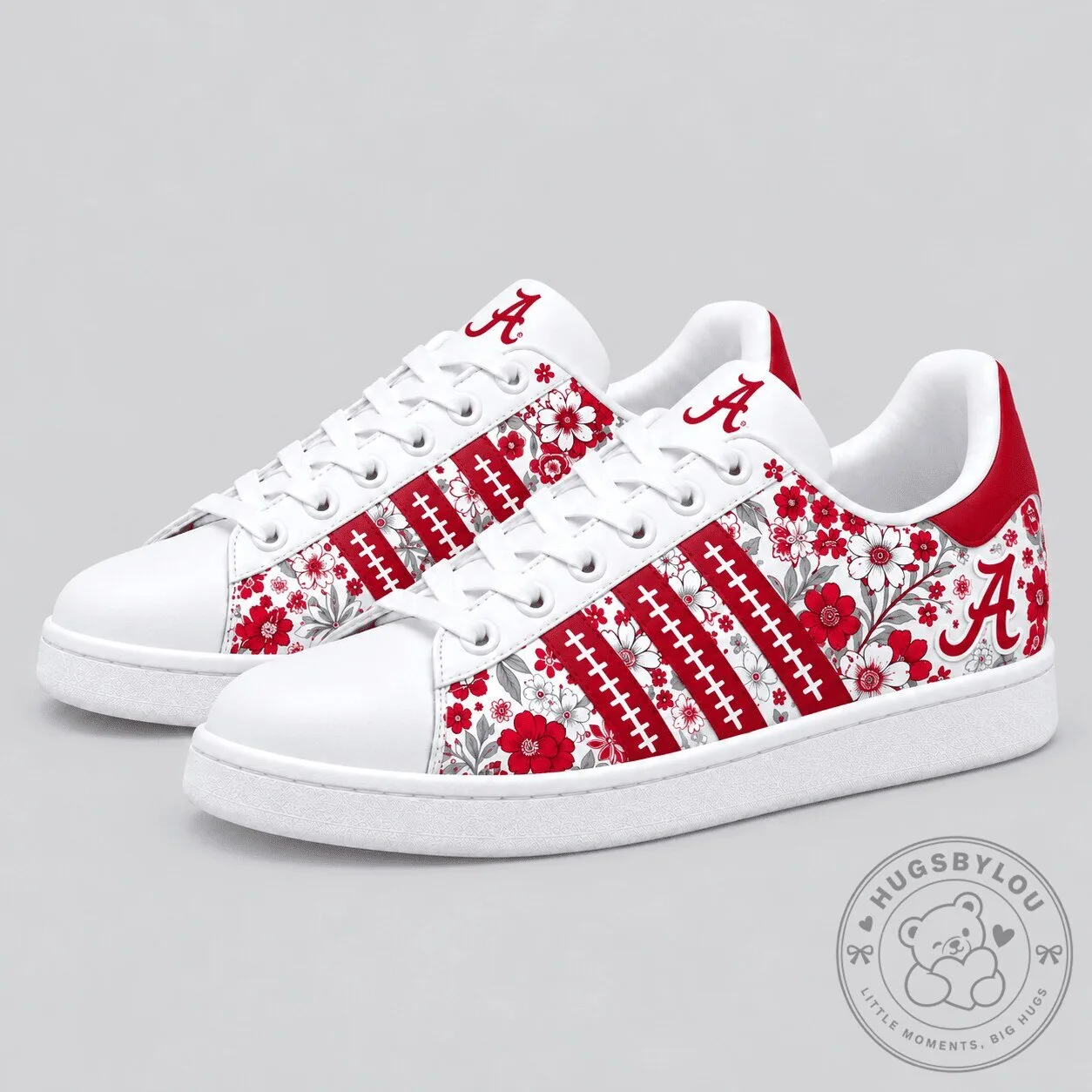 Alabama Crimson Tide Floral Pattern White Custom Sneakers for Men and Women