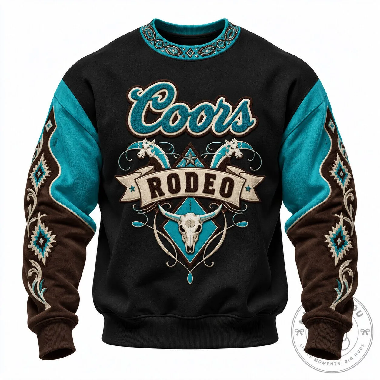 Coors Rodeo Western Cowboy Skull Long-Sleeve Crewneck Sweatshirt