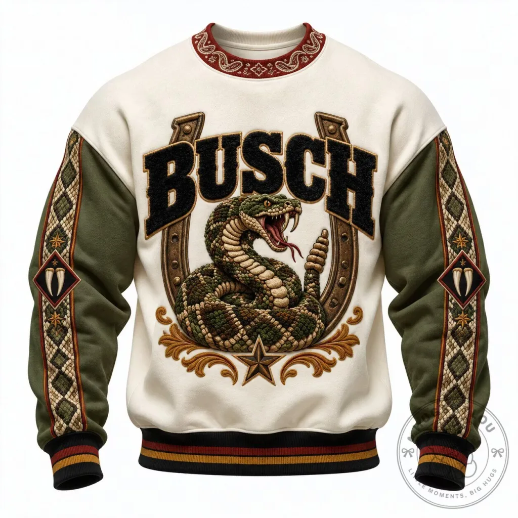 Busch Beer Rattle Snake Horseshoe Western Style Long Sleeve Sweatshirt