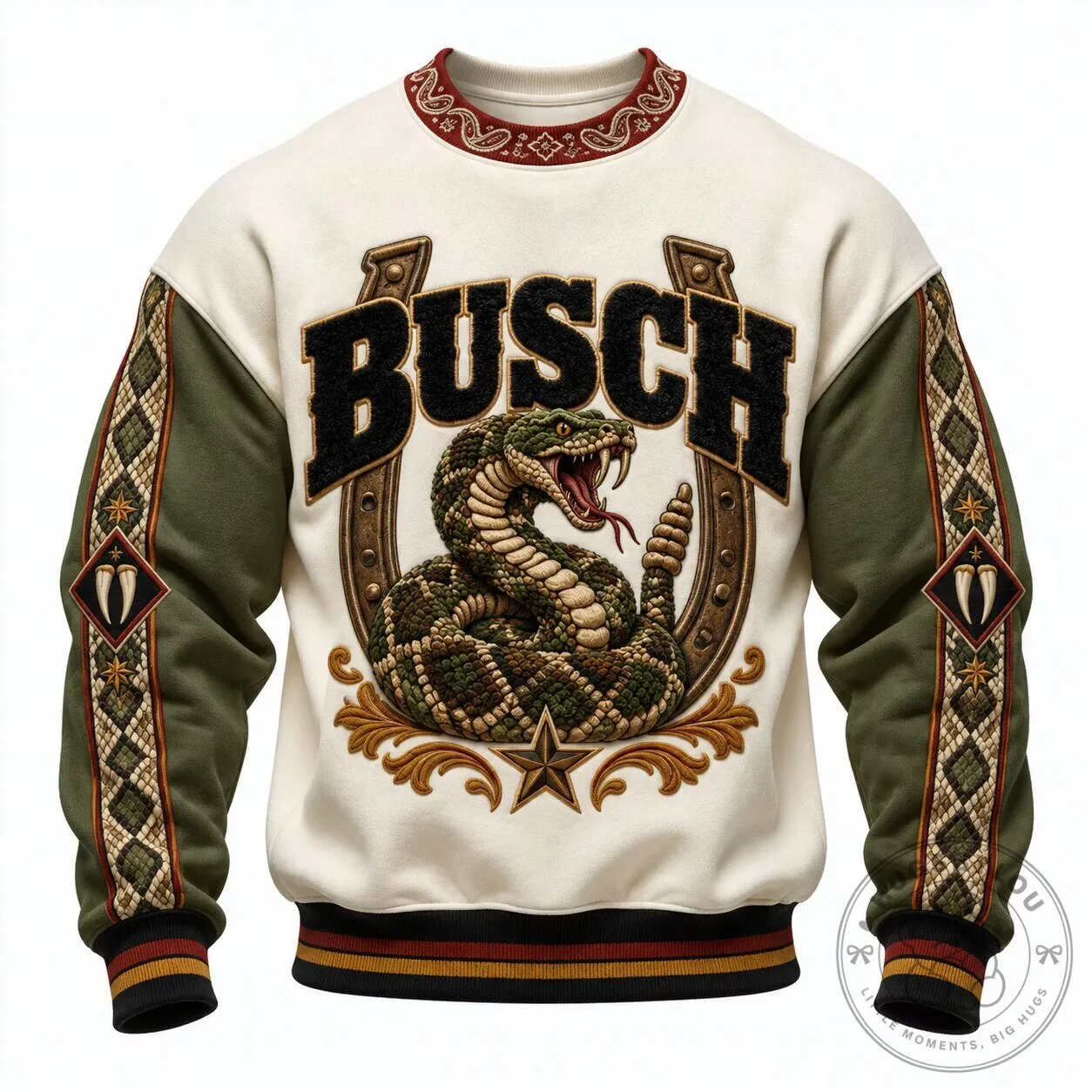 Busch Beer Rattle Snake Horseshoe Western Style Long Sleeve Sweatshirt