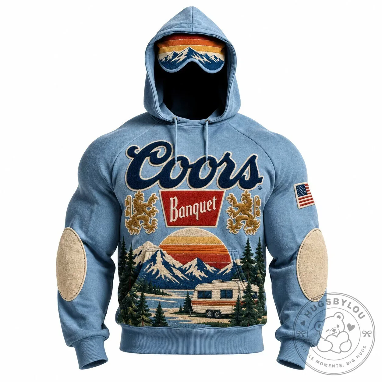 Coors Banquet Beer Mountain Landscape Camper Van Hoodie with Elbow Patches 5 Coors Banquet Beer Mountain Landscape Camper Van Hoodie with Elbow Patches