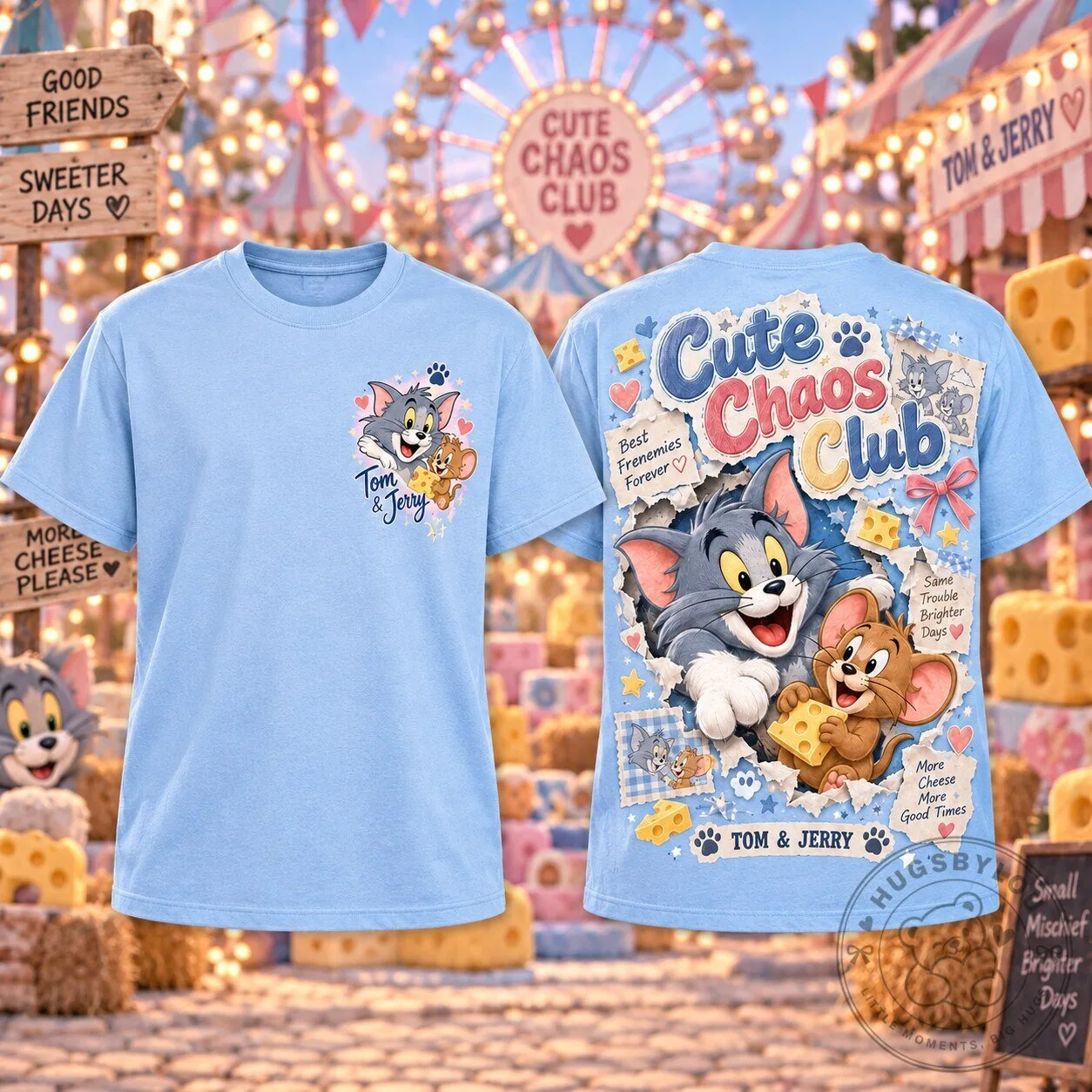 Tom and Jerry Cute Chaos Club Best Frenemies Forever Light Blue T-Shirt