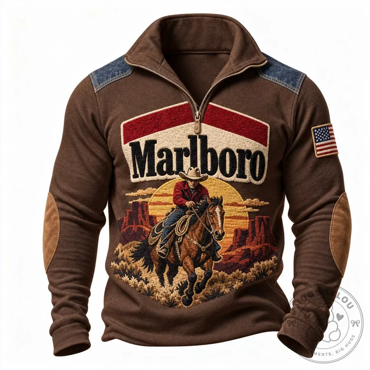 Marlboro Cowboy Western Style Half-Zip Collared Sweatshirt