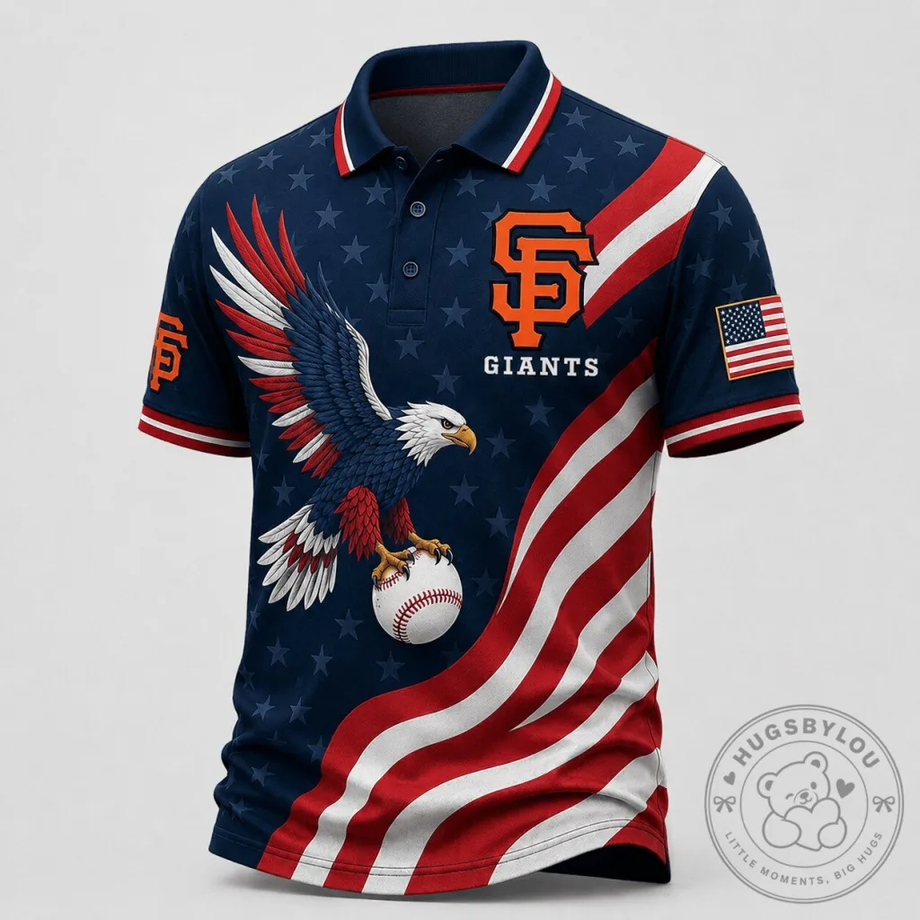 San Francisco Giants Baseball Polo Shirt, Patriotic Eagle American Flag Design