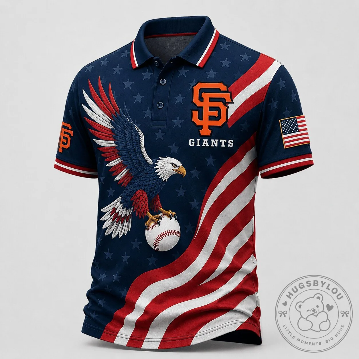 San Francisco Giants Baseball Polo Shirt, Patriotic Eagle American Flag Design