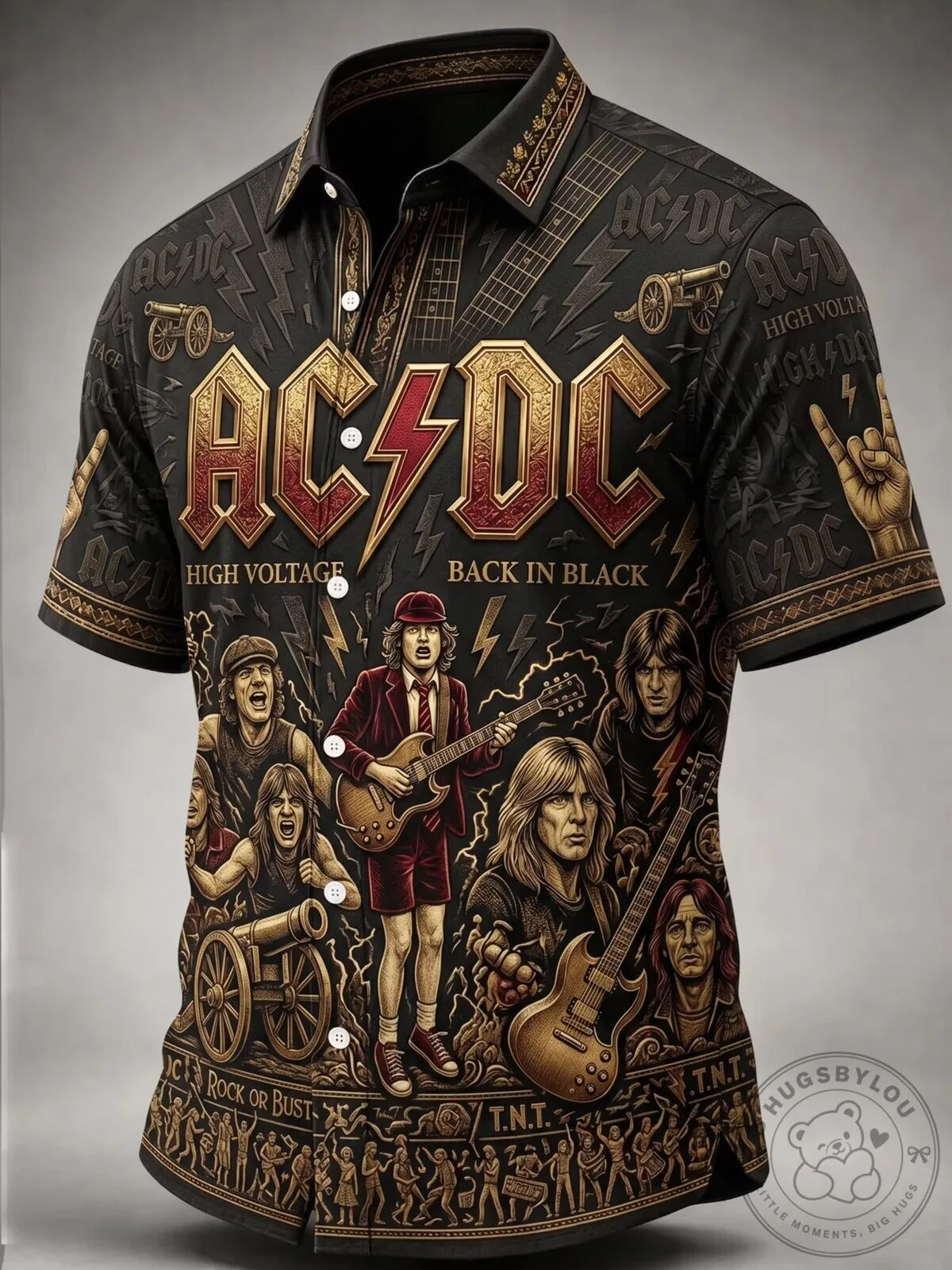 AC/DC Rock Band Shirt, Back in Black High Voltage Album Art Hawaiian Shirt