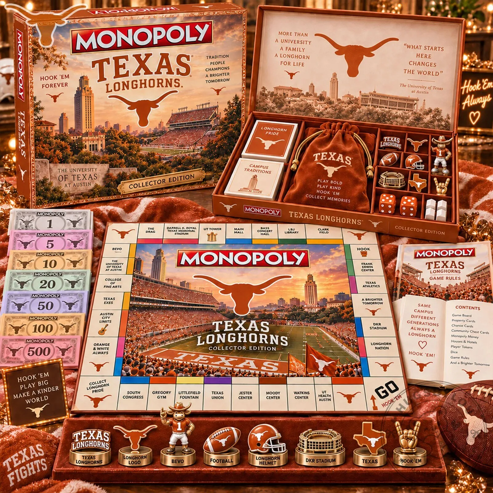 Collector's Edition Monopoly Game featuring Texas Longhorns Theme 2 Collector's Edition Monopoly Game featuring Texas Longhorns Theme