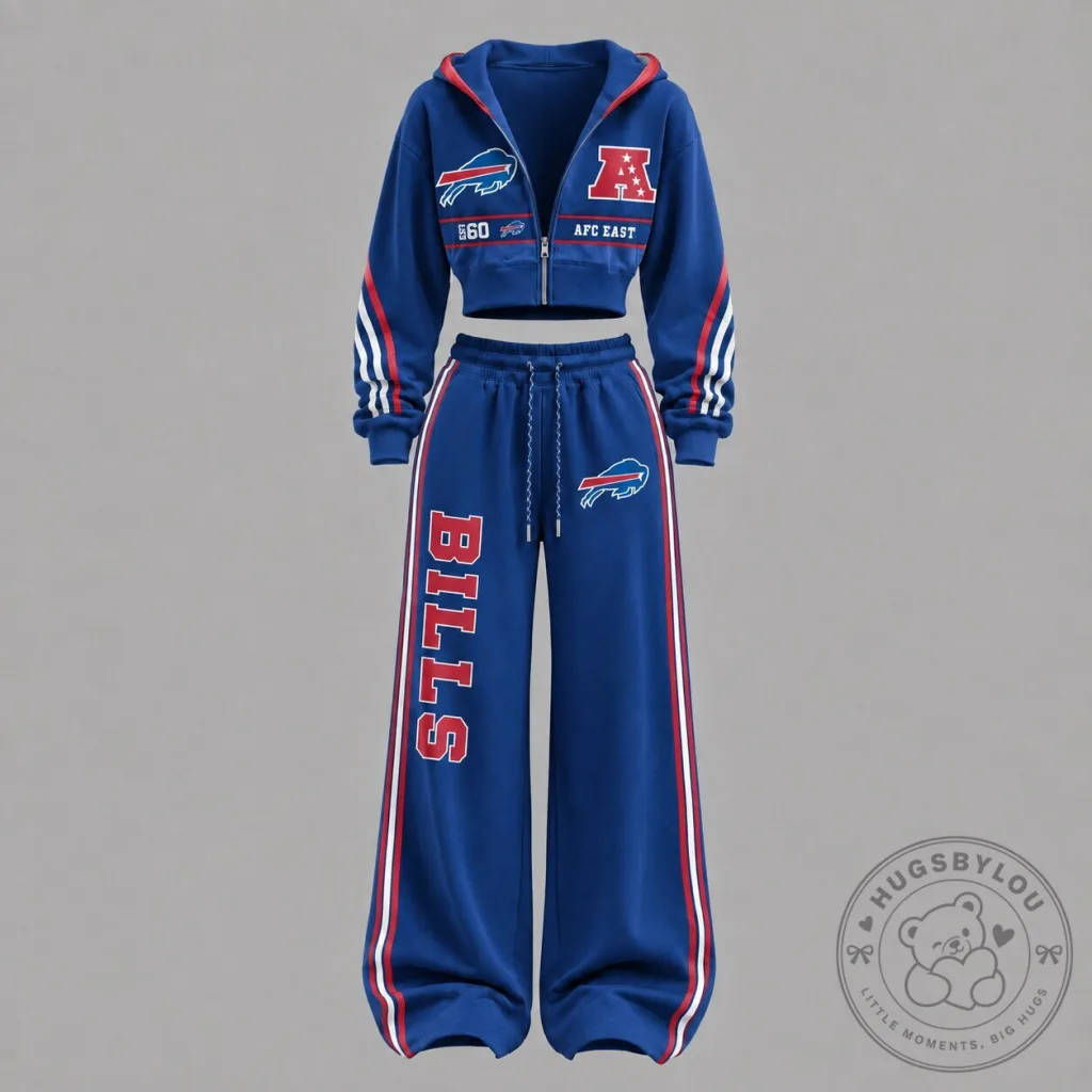 Buffalo Bills Women's Blue Cropped Hoodie and Wide Leg Sweatpants Set Buffalo Bills Women's Blue Cropped Hoodie and Wide Leg Sweatpants Set