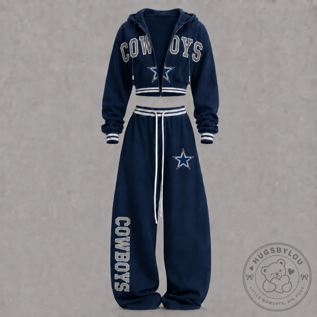 Women's Cropped Hoodie and Wide Leg Sweatpants Set for Dallas Cowboys Fans