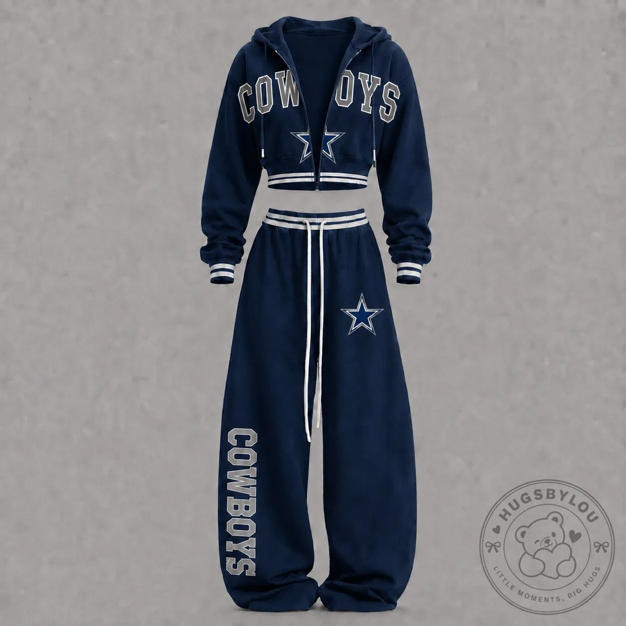 Women's Cropped Hoodie and Wide Leg Sweatpants Set for Dallas Cowboys Fans