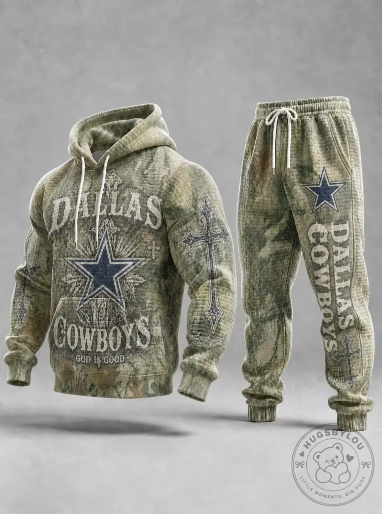 Camouflage Hoodie and Sweatpants Set Featuring Dallas Cowboys Design