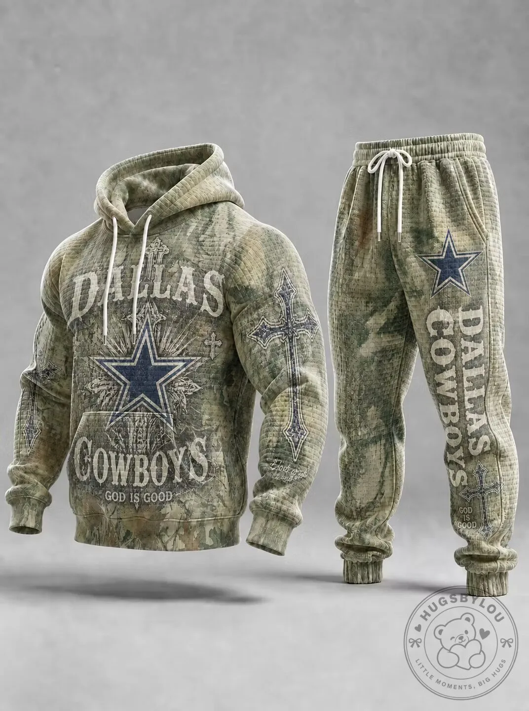 Camouflage Hoodie and Sweatpants Set Featuring Dallas Cowboys Design