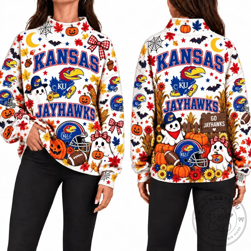 Kansas Jayhawks Halloween Fall Festival Ghost Pumpkin Sweatshirt