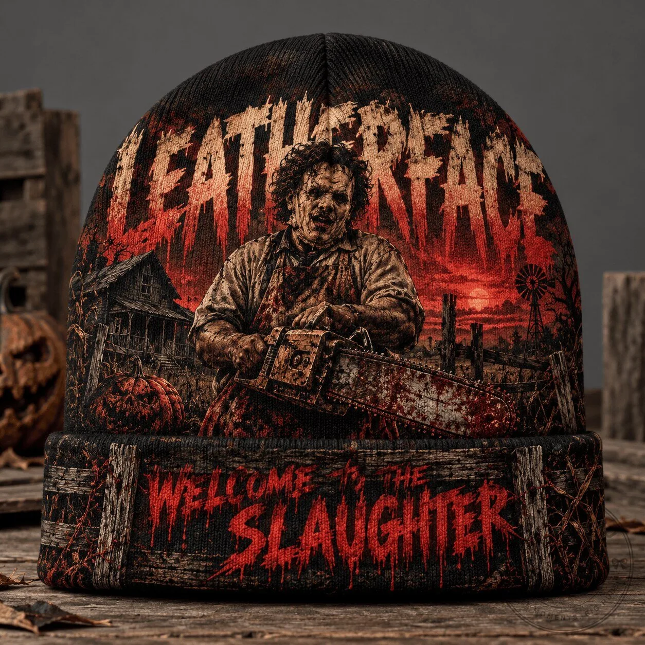 Leatherface Chainsaw Massacre Welcome To The Slaughter Horror Knit Beanie