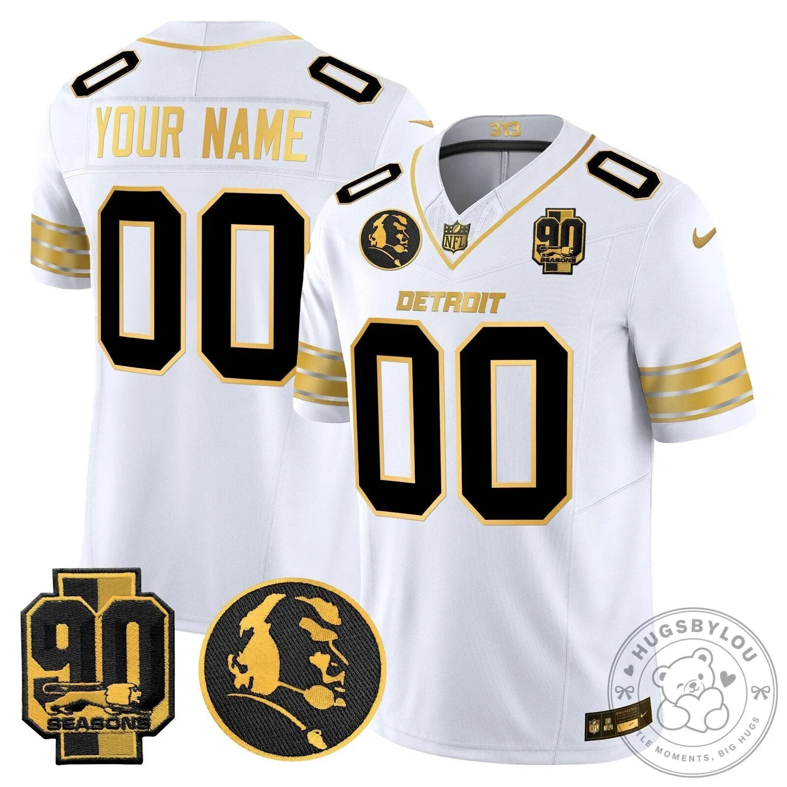 John Madden Patch Black Gold Football Jersey for Detroit Lions 90th Season 9 John Madden Patch Black Gold Football Jersey for Detroit Lions 90th Season