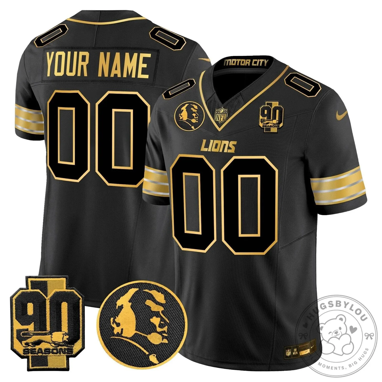 John Madden Patch Black Gold Football Jersey for Detroit Lions 90th Season 10 John Madden Patch Black Gold Football Jersey for Detroit Lions 90th Season
