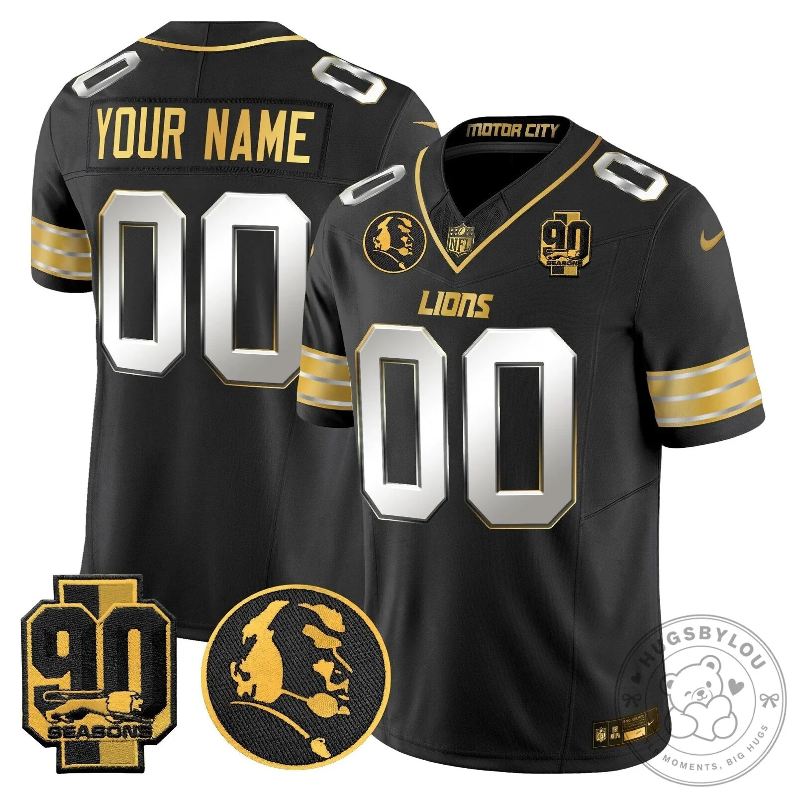 John Madden Patch Black Gold Football Jersey for Detroit Lions 90th Season 11 John Madden Patch Black Gold Football Jersey for Detroit Lions 90th Season