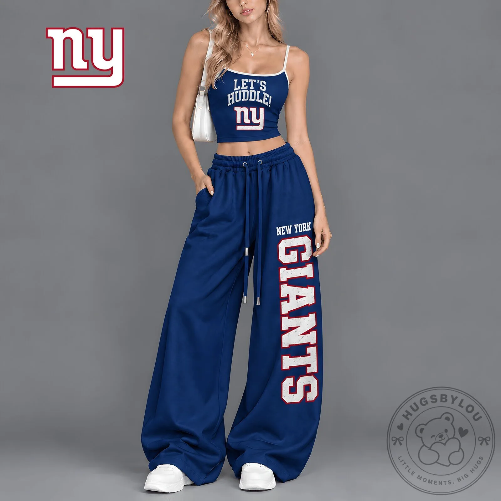New York Giants Let's Huddle Women's Crop Top and Wide Leg Pants Set