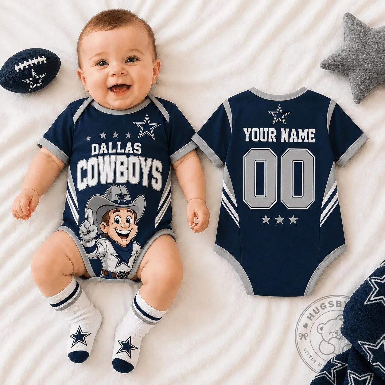 Dallas Cowboys Baby Romper with Custom Name and Number for Infants