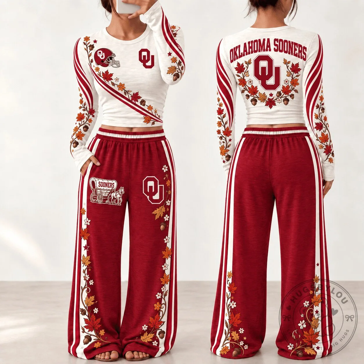 Oklahoma Sooners Women's Fall Season Long Sleeve Shirt and Pants Lounge Set