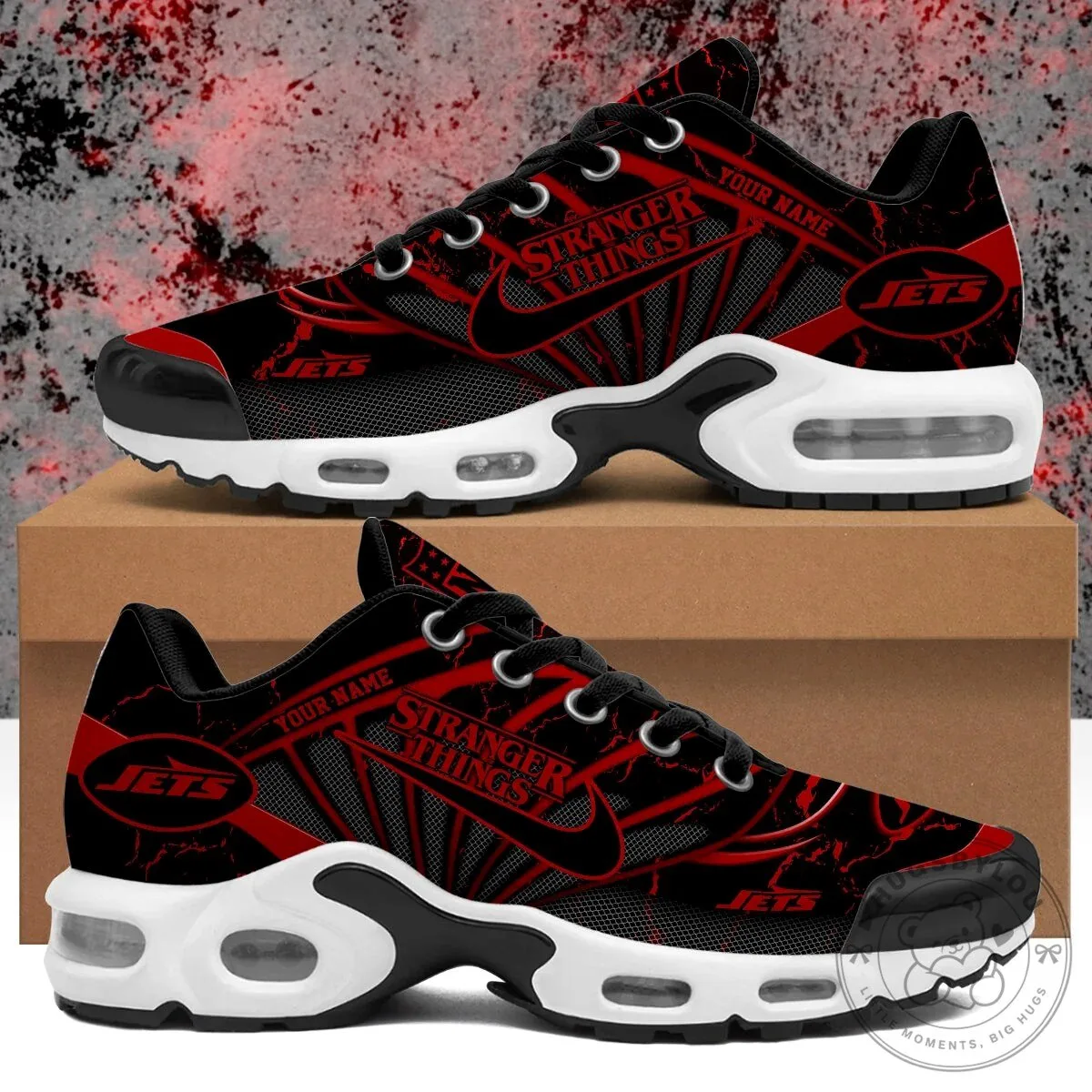 New York Jets Stranger Things Personalized Black and Red Athletic Shoes