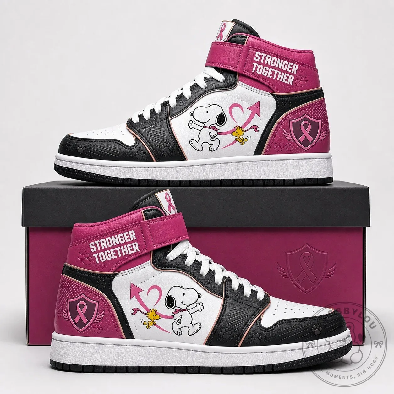 Snoopy Breast Cancer Awareness Pink Ribbon Stronger Together High Top Shoes