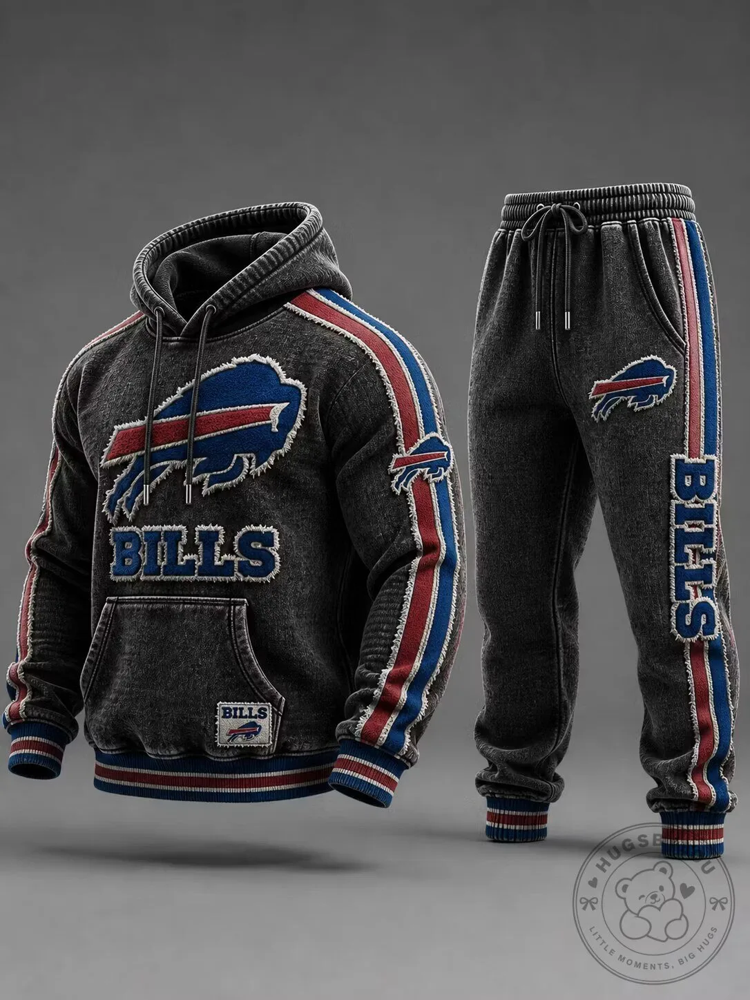 Buffalo Bills Washed Dark Grey Graphic Hoodie and Sweatpants Set