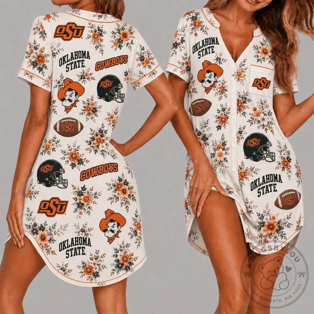 Oklahoma State Cowboys Floral Pattern Women's Nightgown Pajamas Dress