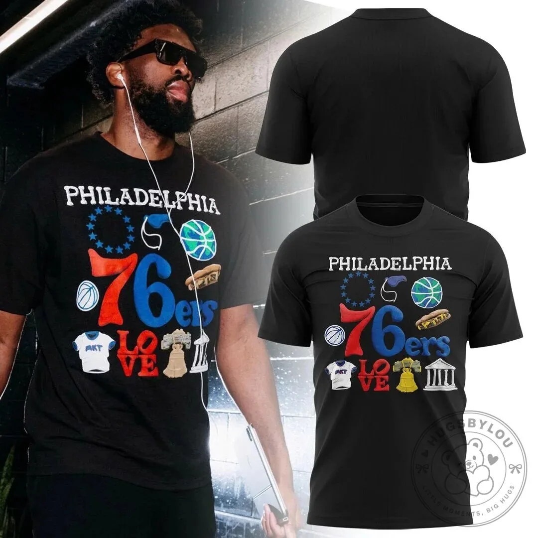Philadelphia 76ers Basketball Team Black Graphic Print T-Shirt