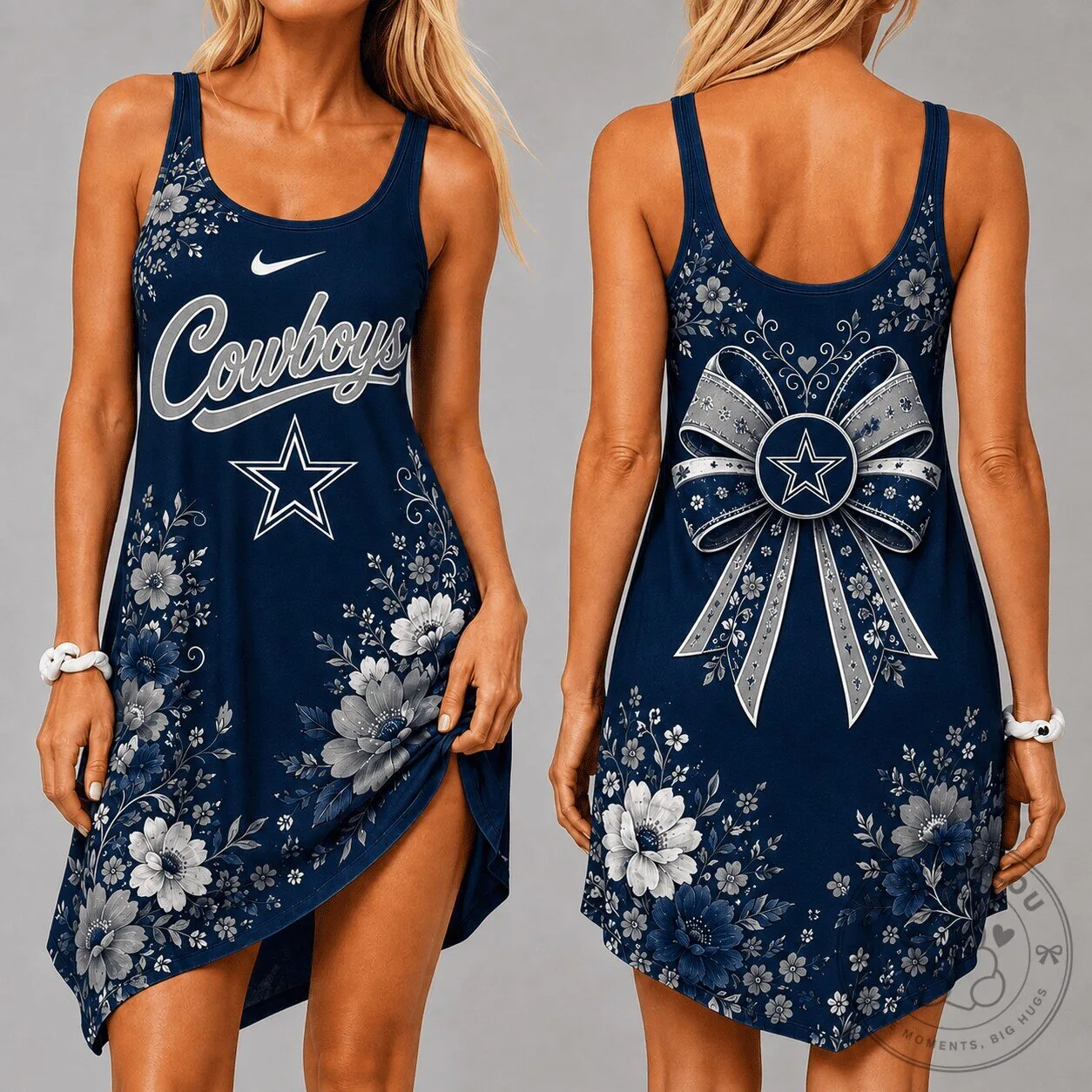 Dallas Cowboys Floral Pattern Women's Sleeveless Dress with Bow Detail